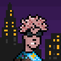 Animated Punk with pink punk hair on a Punk City background