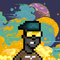 Animated Punk in golden spectra on an Astral Dawn background