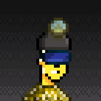 Gold Animated Punk with a miner's hardlamp on a VHS background